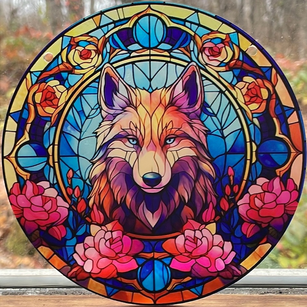 Acrylic Suncatcher Wolf Wildlife Cabin Cottage Decor Gift Idea New 6” Colourful